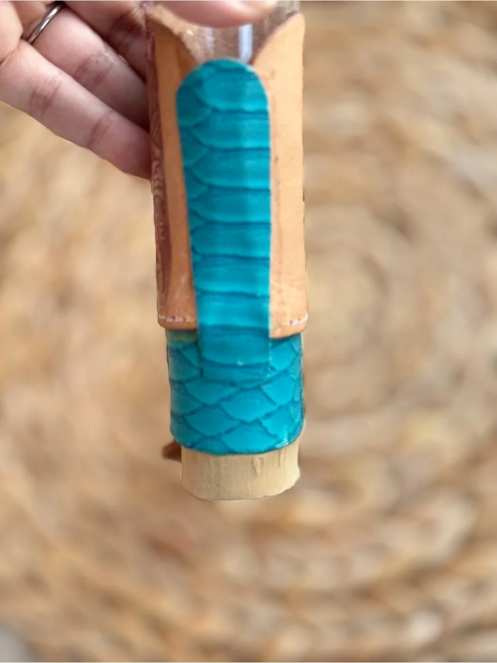 Blue Leather Boot shot glass, handmade.
